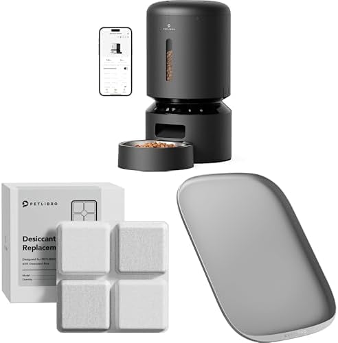 Bundle of PETLIBRO Automatic Cat Feeder, 5G WiFi Automatic Dog Feeder with Freshness Preservation + 6 Packs Pet Food Desiccant Bag + Safety Silicone Dog Food Mat