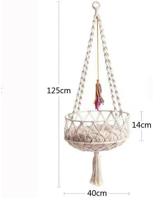 Macrame Hanging Cat Hammock Bed Handwoven Hanging Boho Cat Bed with Hanging Kit for Indoor Outdoor Home Decor Boho Cats Perch Bed for Sleeping Playing Climbing and Lounging for Cats Up to 11 lbs 02