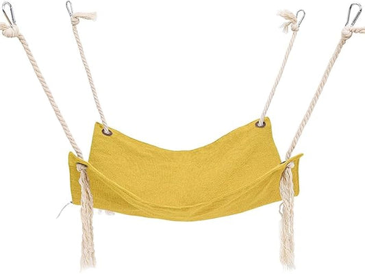 Breathable Linen Cat Hammock in Clean Solid Colors, Minimalist Design for Cages Machine Washable Available in 6 Colors, Yellow (Yellow)