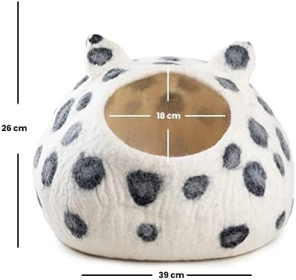 Wool Cat Cave Bed - Extra Warm, Handcrafted, Eco-Friendly Felt Cat Cave for Indoor Cats and Kittens (White Polka) by Woolygon
