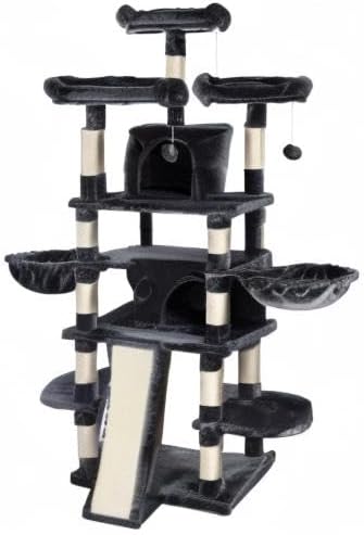 SHA CERLIN 68 Inches Multi-Level Large Cat Tree for Large Kitties/Big Cat Tower with Condo/Cozy Plush Pussycat Perches/Sisal Scratching Posts and Hammocks/Activity Center/Dark Grey