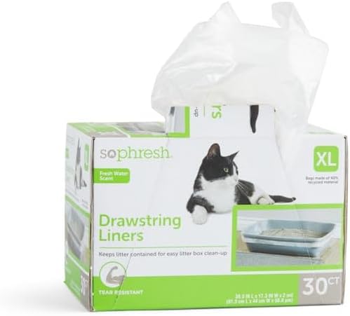 So Phresh Drawstring Cat Litter Box Liners with Fresh Water Scent 38.3" L X 16.3" W Count of 30