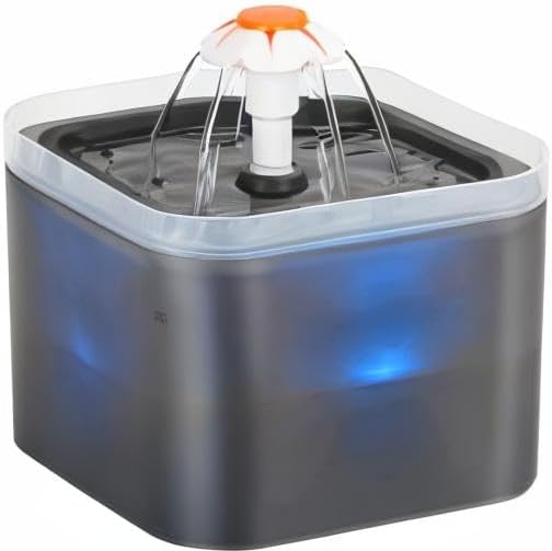 Cat Water Fountain Black Plastic: Cat Fountain Flower - Pet Water Fountain for Cats Indoor - 67oz/2L Small Cat Drinking Fountain with Led Light - Ultra Silent Water Fountain for Cats - AONBOY