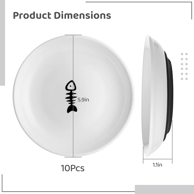 Dorakitten Ceramic Cat Bowls - 10 Pack, No Whisker Fatigue Wide Shallow Cat Dishes with Non-Slip Silicone Bottom, Pet Food & Water Plates, 15cm Diameter