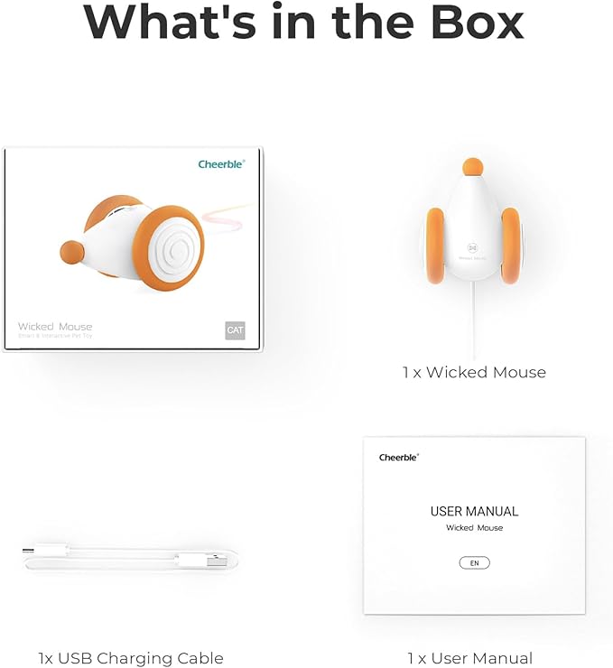 Cheerble Interactive Cat Toys for Indoor Cats, Automatic Cat Toy with LED Lights, Wicked Mouse Toys, Kitten Toys, Pet Supplies, Smart Electric Cat Toy, USB Rechargeable, Auto On/Off(Yellow)