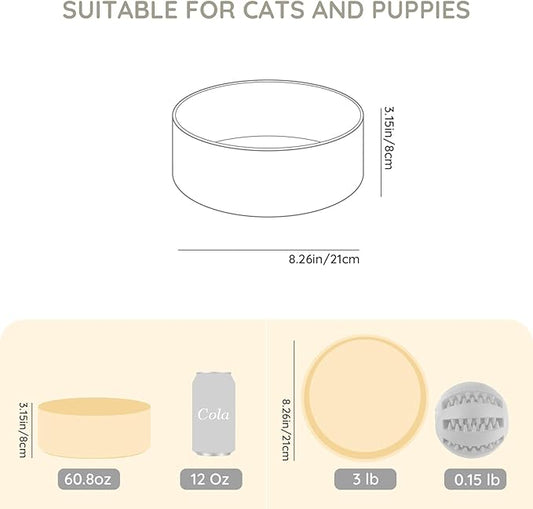 SPUNKYJUNKY 60 OZ Ceramic Dog and Cat Bowl, Modern Cute Weighted Food Water Bowl for Replacement Beige (1 Pack)