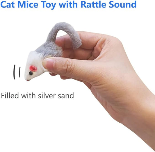 Cat Mouse Toys for Indoor Cats 12PCS, 5 Color Variety Interactive Cat Toy Mice Cat Toy Mouse for Cats, Fur Mouse Kitten Toy Mice Cat Feather Toys with Rattle Sounds (Mixed Color)