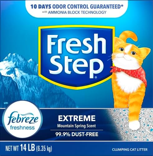 Fresh Step Extreme Clumping Litter with Febreze Freshness, Mountain Spring Scent Clumping Cat Litter with Guaranteed Odor Control, 14 lb. Box (Pack of 2)