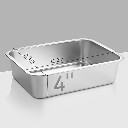 GOLDEN KEY Stainless Steel Litter Box for Kittens,Small Cat Litter Box for Kittens,15.6"×11.6"×4" Metal Litter Pan for Cat, Rabbit, Hamsters, Non Odor, Easy to Clean