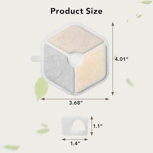 12 Packs Official Replacement Filters and 12 Packs Sponges for 152oz/4.5L Wireless Cat Water Fountain PTM-643