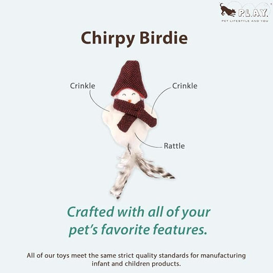 P.L.A.Y. Cute Cat Toys - Holiday & Christmas Themed Organic Catnip Filled Toy, Great for Adult Cats and Kittens - Machine Washable, Recycled Materials, Rattles, Crinkles, Feathers (Chirpy Birdie)