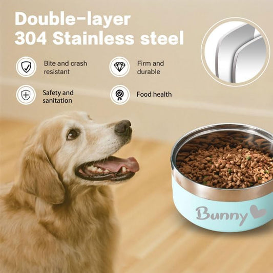 Personalized Dog Bowls with Name, BUGMKCS Customized Steel-stanless Pet Water Bowls for Both Cat & Dog, Engraved Dog Water Bowl, Durable Cute Double Layer Reinforcement Cat Food Bowl for Pets Gifts