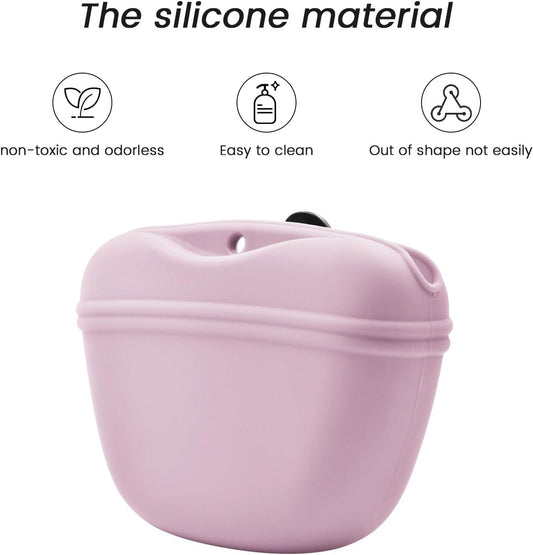 AUDWUD Silicone Dog Treat Pouch,With Dog Training Clicker,Clip on Portable Training Container,Convenient Magnetic Buckle Closing and Waist Clip