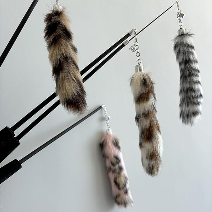 Interactive Cat Wand Toy with Cat Dancer, Retractable Feather Fox Tail Teaser for Indoor Cats, Enrichment Play Kittens to Senior Cats (Soft Pink)