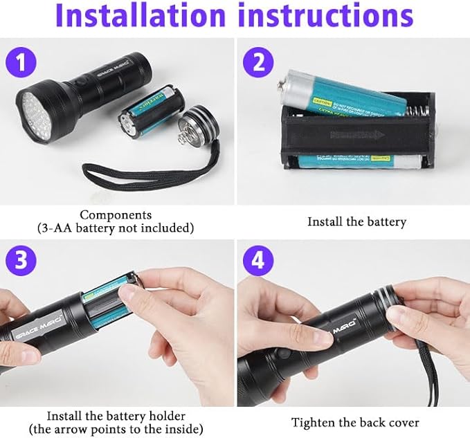 UV Flashlight , 51 LED 395nm Black Light, Ultraviolet Lite UV Light, Pet Urine Detector for Dog/Cat Urine, Dry Stains, Bed Bug, Resin Curing, Scorpions, Dry Pet Stains