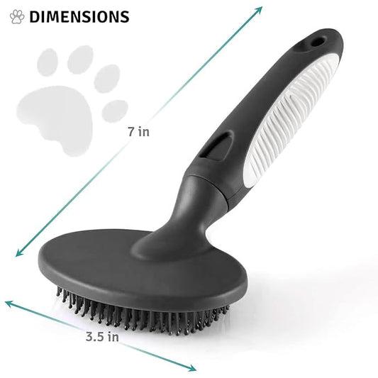 Round Bristle Pet Brush for Dogs and Cats - Soft Dog Brush for Grooming Short or Long Hair - Gentle Tool for Sensitive Skin Removes Dander, Dirt, and Detangles (Black)