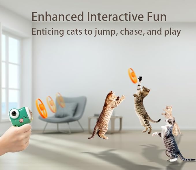 Dinosaur Frisbee Gun - The Ultimate Cat Interactive Toy (Yellow),Making a cat Fly,Cat Toy Gun,Cat Frisbee Launcher,Cat Fetch Toy with Colorful Flying Propellers Set