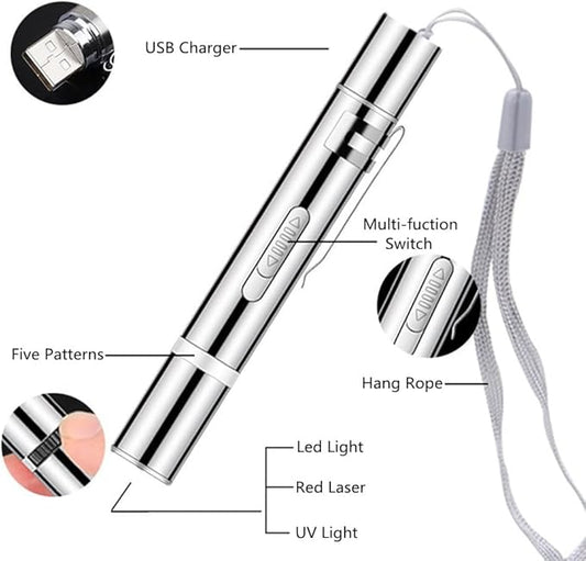 Cat Toys Laser Pointer for Indoor Cat Mouse Toys Pet Interactive Toy Pointer Kitten Dog Chase Play LED Flashlight 7 Adjustable Patterns Red Light Remotes Teaching Tool Rechargeable