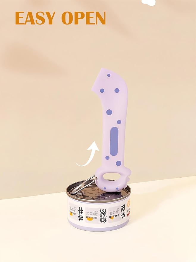 Pet Food Can Lids & Spoons Set Silicone Cover for Pet Can Food Cute Shape Cat Wet Food Spoon With One Lid and One Spoon (PURPLE)