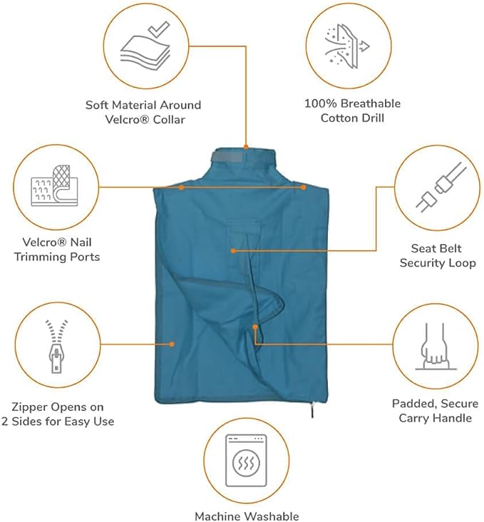 Cozy Comfort Carrier - X-Large Light Blue Cat Carrier and Cat Restraint Bag for Medication Administration, Grooming, Vet Visits, Dental Care, and Nail Trimming