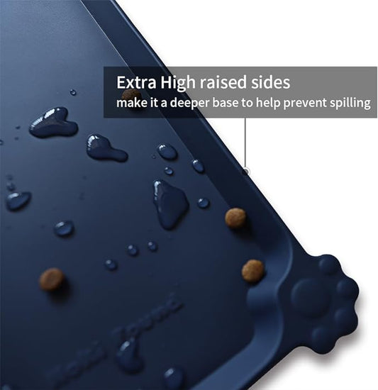 Hoki Found X-Large Silicone Pet Feeding Mats - Non Slip Dog Cat Bowl Mats - Waterproof, Suitable for Carpet - French Navy
