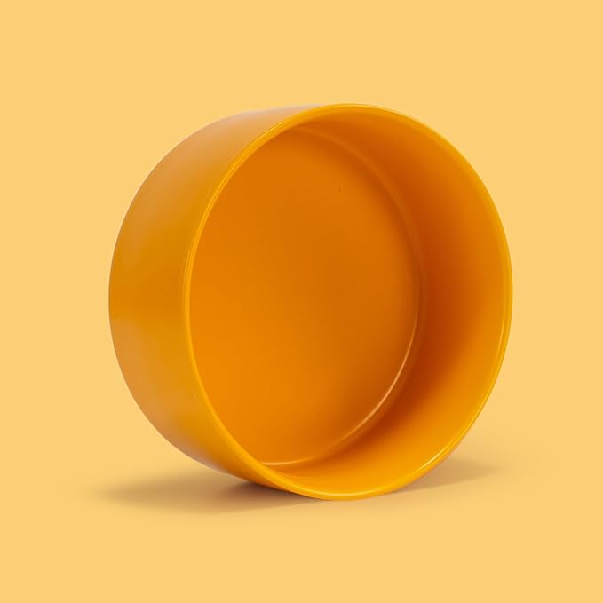 SPUNKYJUNKY 13.5OZ Ceramic Dog and Cat Bowl, Modern Cute Weighted Food Water Bowl for Replacement Yellow (1 Pack)