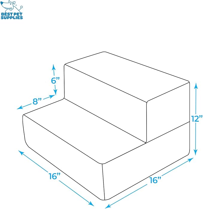 Best Pet Supplies Dog Stairs & Steps - Foam Steps for Small Dogs & Cats, Non-Slip Indoor Balanced Pet Step Support, Dog Ramp, No Assembly, Navy Blue, Foldable 2-Step (12-inch Height)