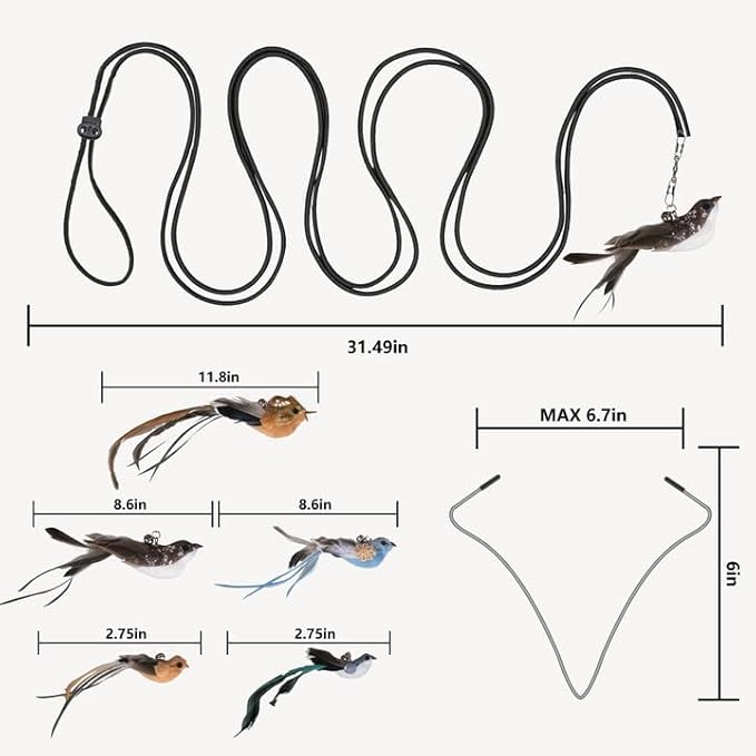 Cat Toys for Indoor Cats, Interactive Bird Cat Toy Self-Holding Suction Base with 5 Replaceable Birds, Door Hanging String, Feathers & Bells | Chase, Jump & Exercise for Kittens/Adult Cats