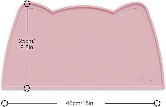 OHMO - Cat Food Mat, Silicone Pet Feeding Mat for Floor Non-Skid Waterproof Dog Water Bowl Tray, Easy to Clean Pet Placemat (Pink, 18 * 9.8'')