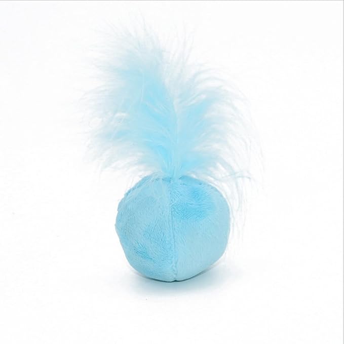 Furry Rattle Ball Cat Toy with Feather and Catnip - Interactive Pom Pom Balls for Cats, Soft and Lightweight, 2 Inch, 6 Pack.
