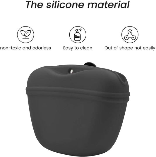 AUDWUD Silicone Dog Treat Pouch,With Dog Training Clicker,Clip on Portable Training Container,Convenient Magnetic Buckle Closing and Waist Clip