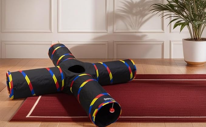 Dia 10" Interactive Cat Tunnels with 4 Way Design, Cat Tunnel for Indoor Cats Play & Exploration, Collapsible Crinkle Kitten Tubes for Ferrets, Rabbits, and Small Dogs Fun