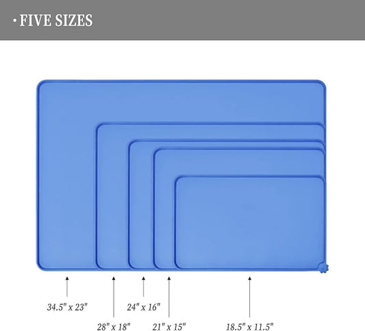 Waterproof Pet Feeding Mat with High Raised Edges, Heavier and Thicker Placemats for Cat Dog Water Bowl with BPA Free, Dogs Cats Food Mats for Messy Drinkers to Prevent Spill and Protect Floors