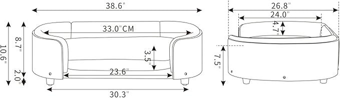 HomSof 38.58" Scandinavian Style Elevated Dog Cat Bed Pet Sofa with Solid Wood Legs and Bent Wood Back with Velvet Cushion,Large Sizeļ¼Dark Grey