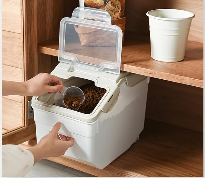 AnRui 25Lbs Airtight Rice Storage Container, Large Flour Storage Containers BPA Free Kitchen Pantry Food Storage Bin Sugar Snack Cereal Grain Organizer Box with Wheel, Scoop, 4Pack, Grey