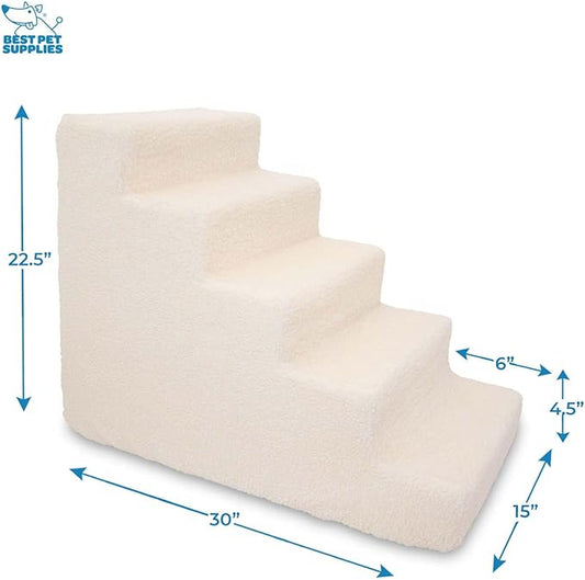 Best Pet Supplies Dog Stairs & Steps - CertiPur-US Made in USA Foam Steps for Small Dogs & Cats, Non-Slip Indoor Balanced Pet Step Support, Dog Ramp, No Assembly, Lambswool, 5-Step (22.5-inch Height)