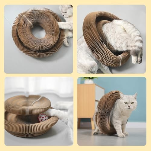 2PC Kitty Curls Cat Scratcher,Magic Organ Cat Toy,Cat Scratcher for Grinding Claw Cardboard Cat Toys,Interactive Scratch Pad with Toy Ball