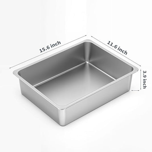 Kirecoo Stainless Steel Cat Litter Box, Small Metal High Sided Cat Pan Box, Indoor Litter Tray, Non Stick, No Smell, Easy to Clean, Pet Toilet Supplies for Cats