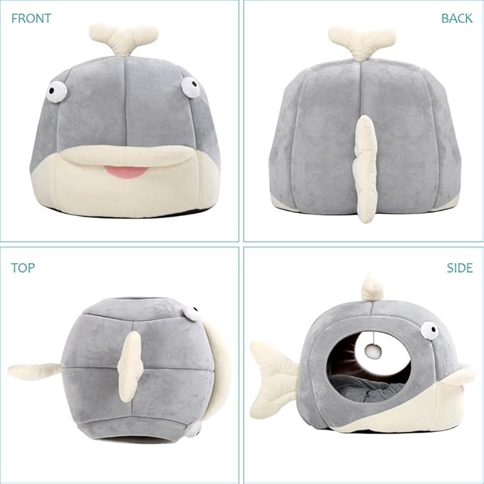 Lcybem Cat Beds for Indoor Cats - Cat Bed Cave with Removable Washable Cushioned Pillow, Calming Cozy Soft Cat Cave, Cute Friendly Dolphin Cat Houses for Indoor Cats No Deformation Pet Bed, L