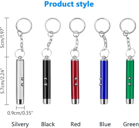 6PCS Cat Toy Mini Red Laser Pointer Cat Dog Interactive Training Tools White LED Torch Light with Keychain