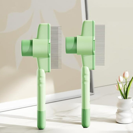 Cat Comb Dog Comb Pet Hair Removal Tool Flea for Cats and Dog Lice Cat Brush with Release Button Self-Cleaning with Long & Short Stainless Steel Metal Teeth for Shedding