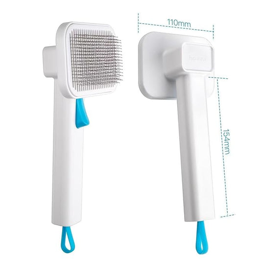 Self Cleaning Slicker Dog Cat Brush for Shedding - Deshedding Tool with Max Massage Tips, Grooming Brush for Short Medium Haired Cats & Dogs (Blue)