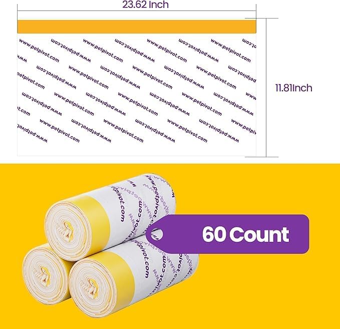 60 Count Litter Box Liners Bags,Compatible with Autoscooper 11 Open-Top Automatic Self-Cleaning Cat Litter Robot Box,3 Rolls Drawstring Trash Bags,23.62 x 11.81 Inches(3 Packs/60 Counts)