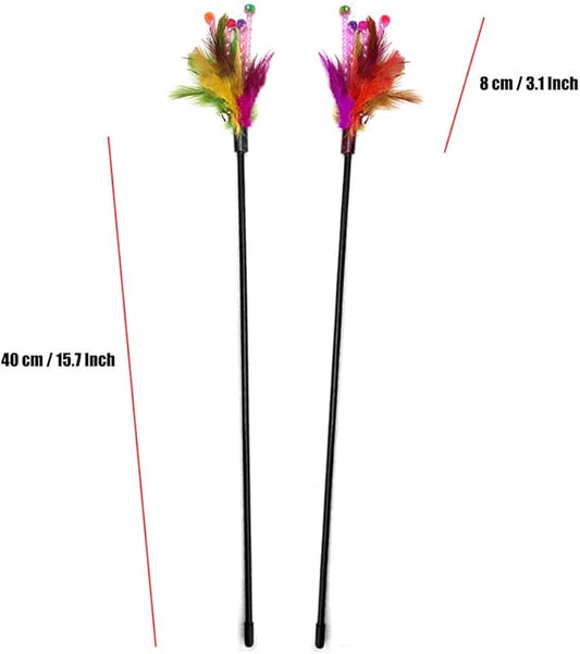 Cat Wand, 4 PCS Interactive Feather Stick Flexible Kitten Wand Safe Cat Teaser Wand for Indoor, All Breed Sizes