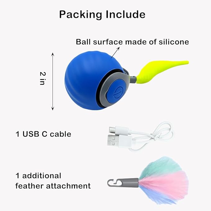Speedy Ball 2.0 with Tail, Interactive Toys for Bored Indoor Cats Enrichment, Automatic Rolling Ball Kitten Exercise, Turbo Funny Self Play Moving Flying Toy 3.0, Electronic Pet Chase Mouse Games