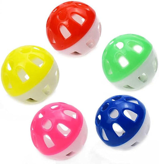 12PCS 4CM Cat Toy Ball with Bell, Pet Ball Kitten Toy with Bell Cat Jingle Balls for Cats Kitten, Plastic Jingle Balls Pounce Chase Rattle Toys, Random Color