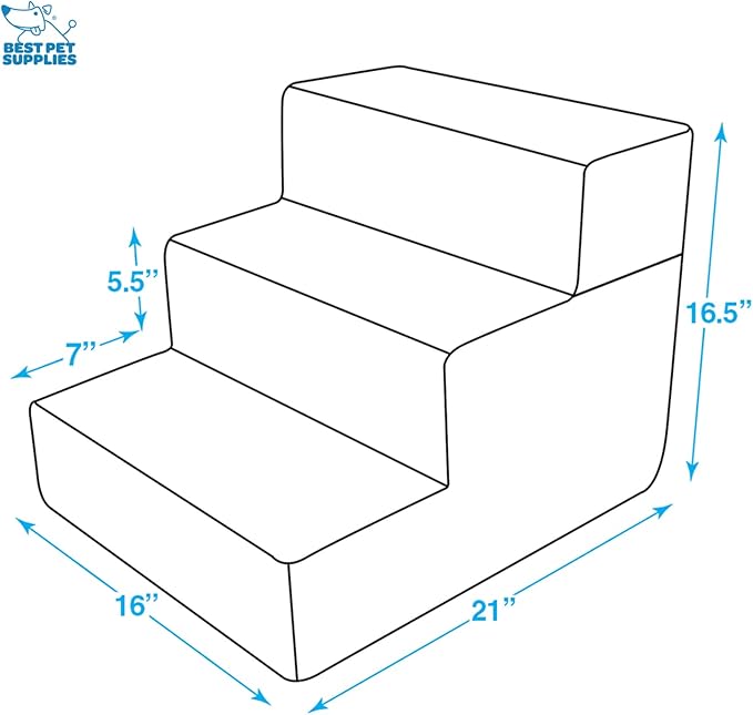 Best Pet Supplies Dog Stairs & Steps - Foam Steps for Small Dogs & Cats, Non-Slip Indoor Balanced Pet Step Support, Dog Ramp, No Assembly, Ash Gray Linen, Foldable 3-Step (16.5-inch Height)