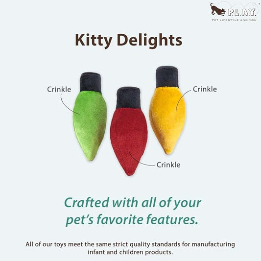 P.L.A.Y. Cute Cat Toys - Holiday & Christmas Themed Organic Catnip Filled Toy, Great for Adult Cats and Kittens - Machine Washable, Recycled Material, Crinkle (Kitty Delights Holiday Lights, Set of 3)