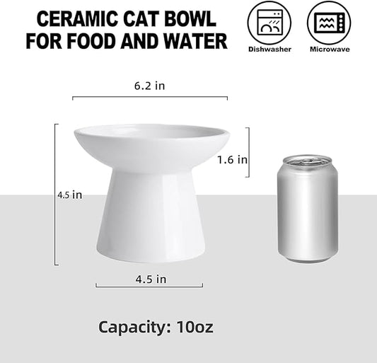 6.2 Inch Extra Wide Elevated Ceramic Cat Bowls, Food and Water Bowl Set for Elder Big Cats Small Dogs, Raised Design for Pet Easy Eating, Protect Cat's Spine Set of 4(White)