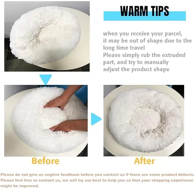 Creamy Faux Fur Cat & Dog Beds - Washable, Anti-Anxiety, Round Plush, 20/24 inches, Thick Bottom